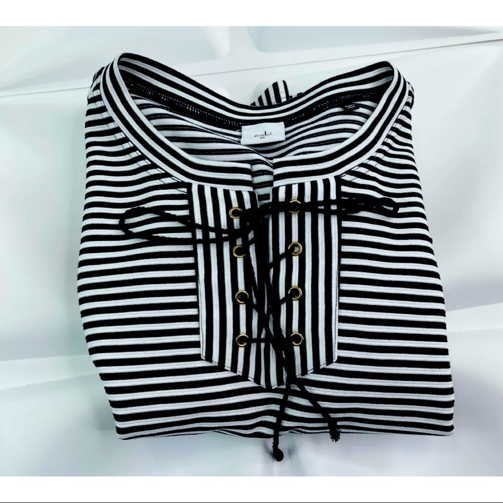Cabi Sz M Navy Blue White Striped Lace Up Nautical Shift Dress Summer Beach - Picture 6 of 9